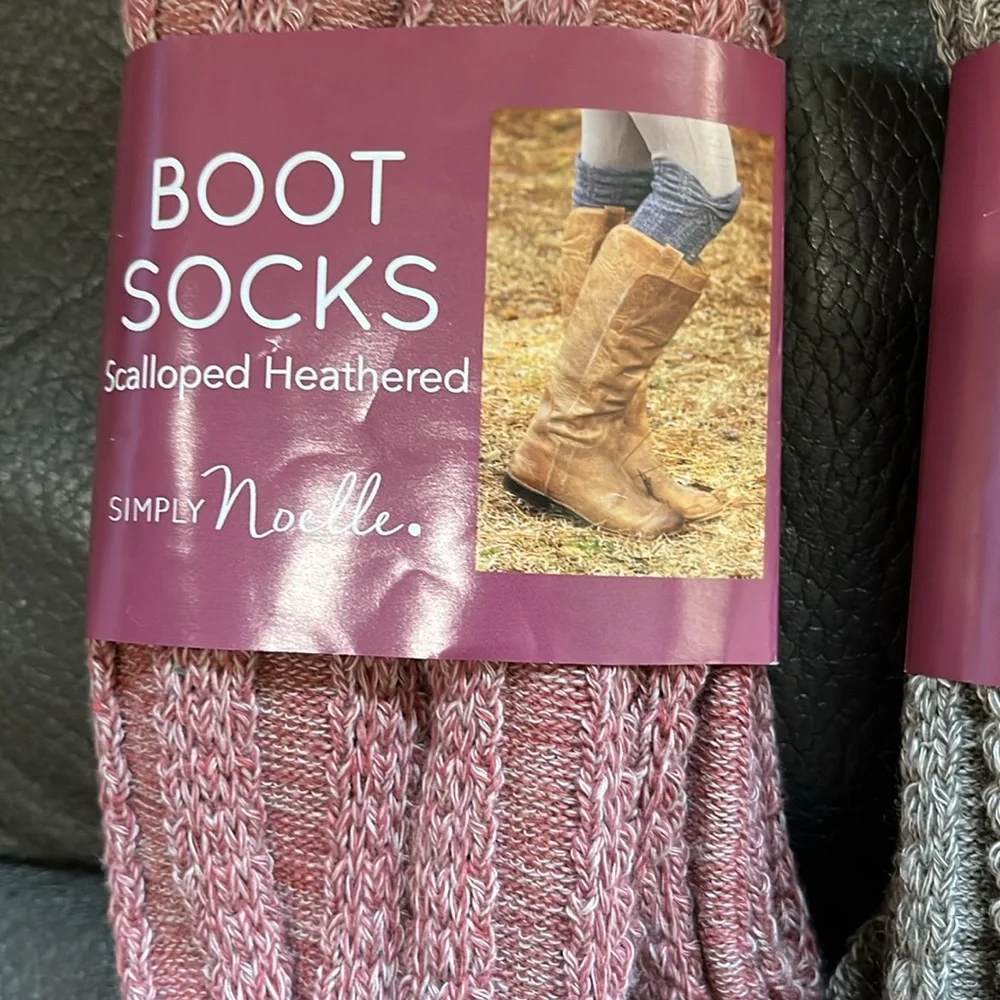 Simply Noelle Scalloped Heathered Boot Socks - Pink and Gray