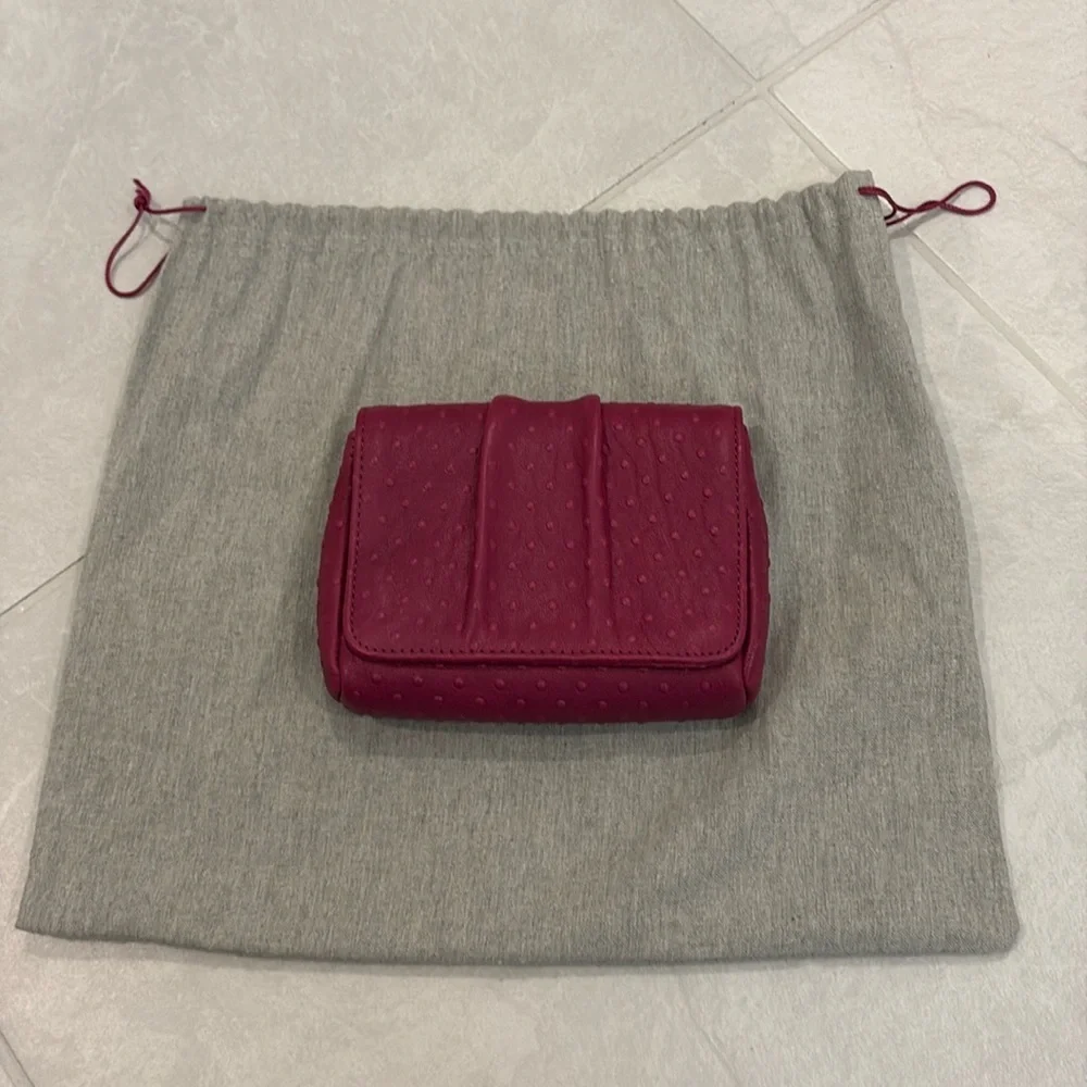 Lauren Merkin Pink Ostrich Leather Clutch With Silver Chain Strap