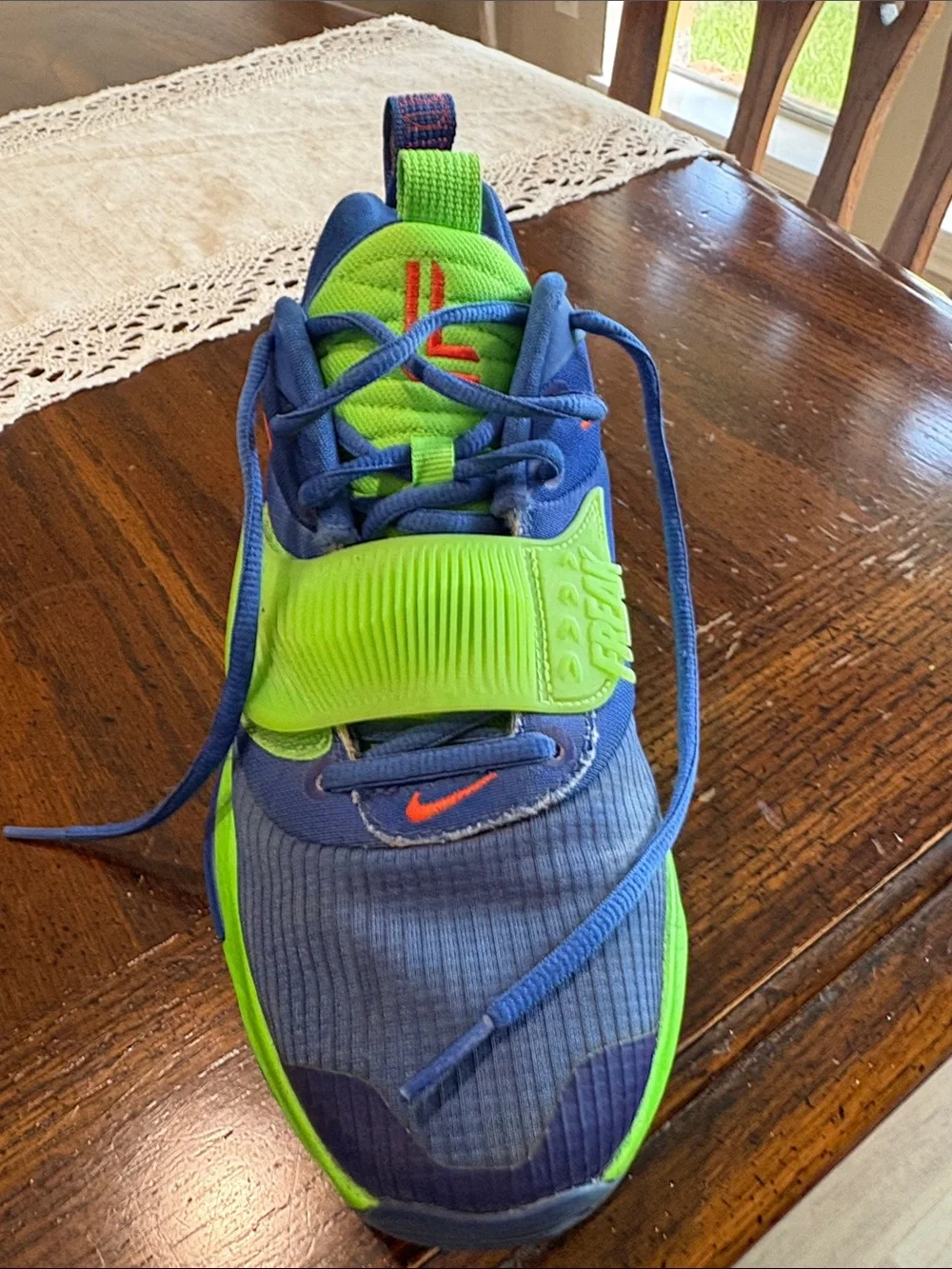 Nike Kids Blue & Neon Green Sneakers with Red Swoosh