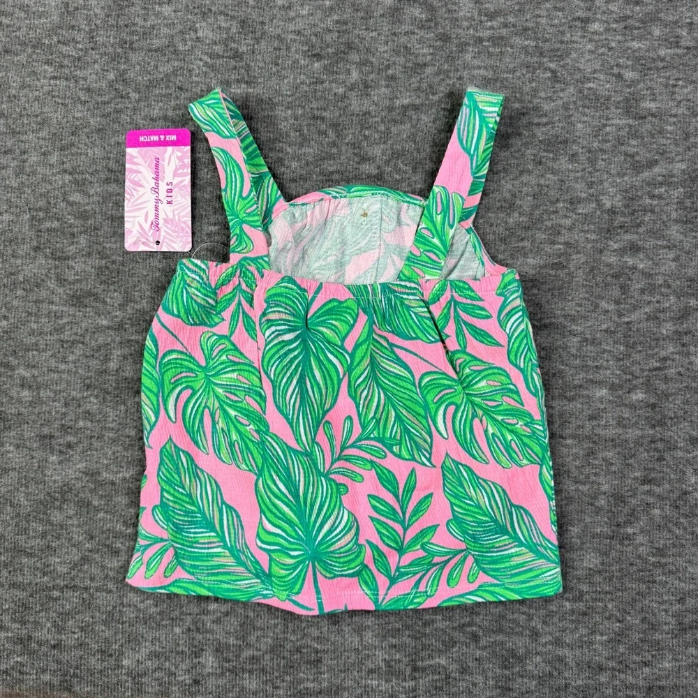 Tommy Bahama Tank Top Palm Leaf Button Tie Front Sleeveless Pink Green Size 4 XS