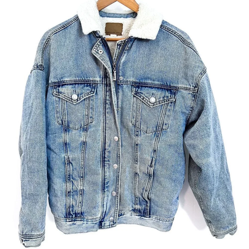 Denim Trucker Sherpa lined jacket Size Small