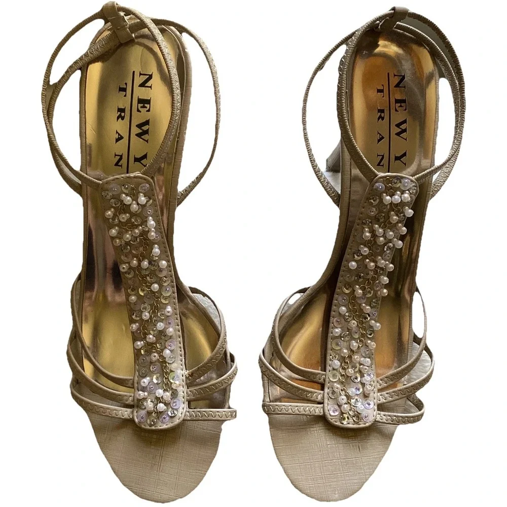 New York Transit  Rita High Heel Shoes Bridal Pearls Sequins Prom Women's Sz 8