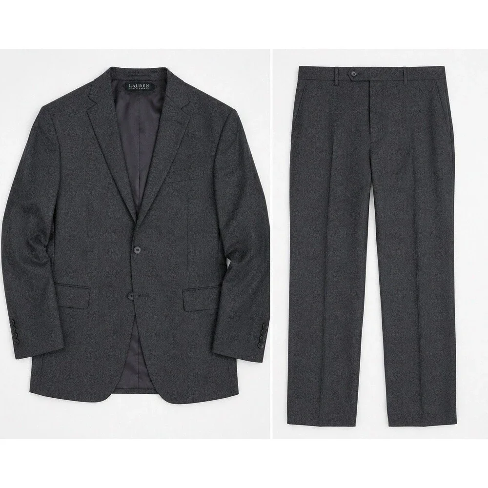 Lauren Ralph Lauren Mens 2 Piece Gray Suit 48L 40x28 Wool Blend Pleated Pants