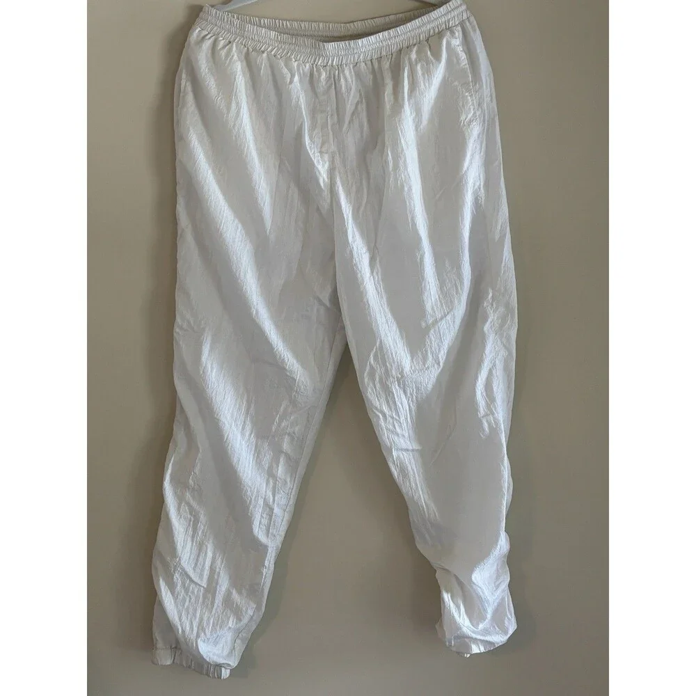 90s High Intensity White Nylon Windbreaker Track Pants Joggers L Retro Y2K