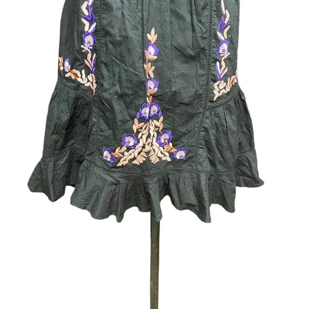 Free People Pavlo Embroidered Smock‎ Dress Black Purple Floral Size XS