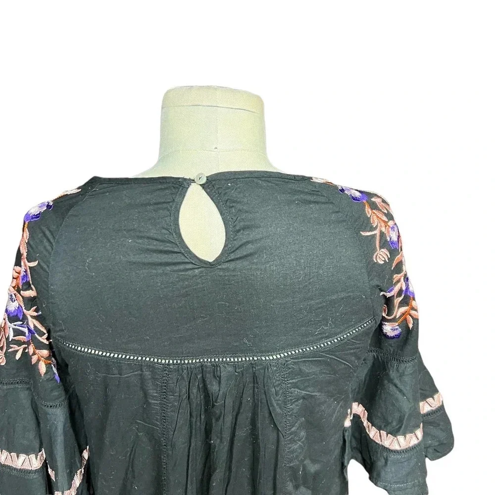 Free People Pavlo Embroidered Smock‎ Dress Black Purple Floral Size XS