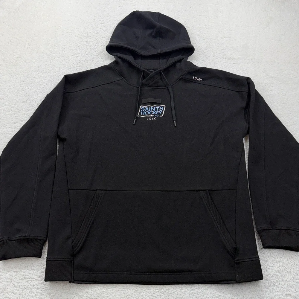 UNRL Saints Hockey LXIX Black Performance Hoodie Mens Large Cotton Blend Stretch