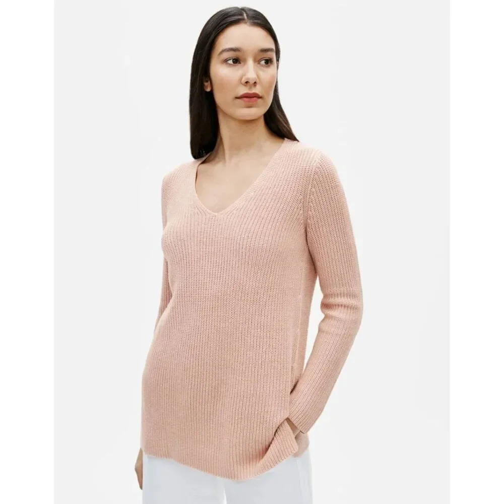 Eileen Fisher Sweater Womens Medium Organic Linen Cotton Tunic Knit Pink‎
