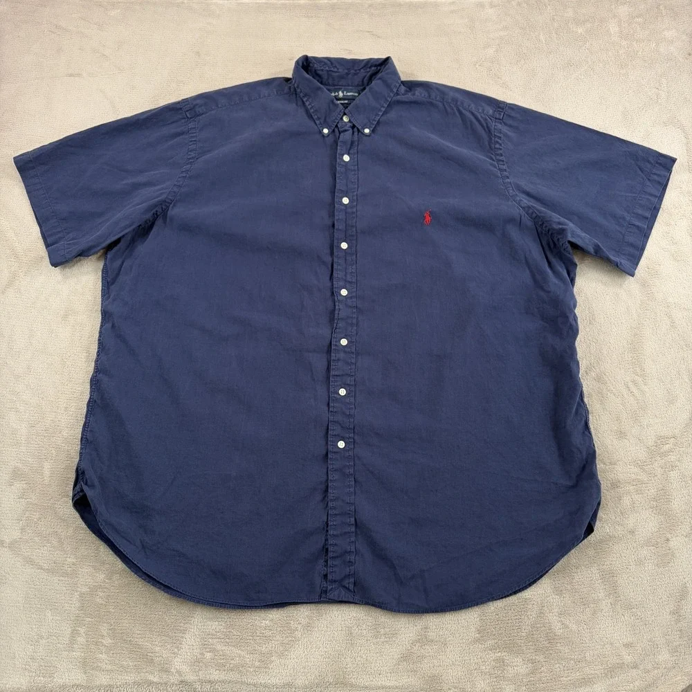 Polo Ralph Lauren Classic Fit Oxford Shirt in Navy Linen Blend Men 3XLT Tall
