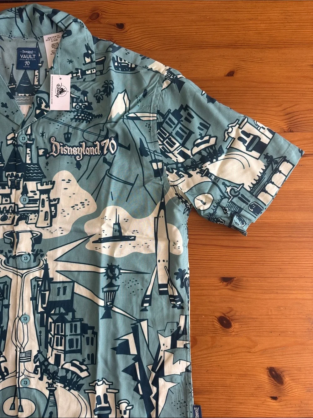 Disney Disneyland Vault 70th Anniversary Map Design Button Down Tee Shirt