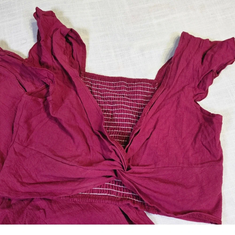 Unbranded Magenta Cotton Gauze 2 Piece Set Twist Crop Top Wide Leg Pants Womens
