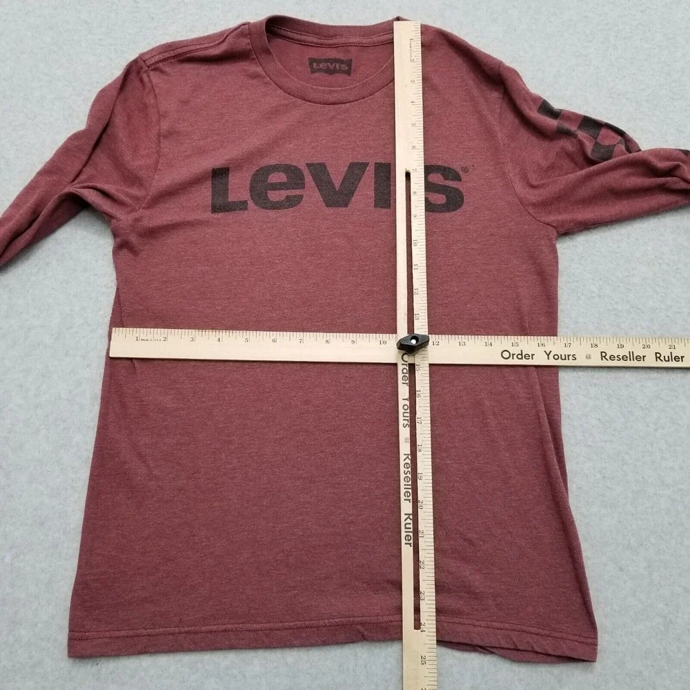Levis Shirt‎ Mens Small Red Long Sleeve Arm Print Spell Out Logo