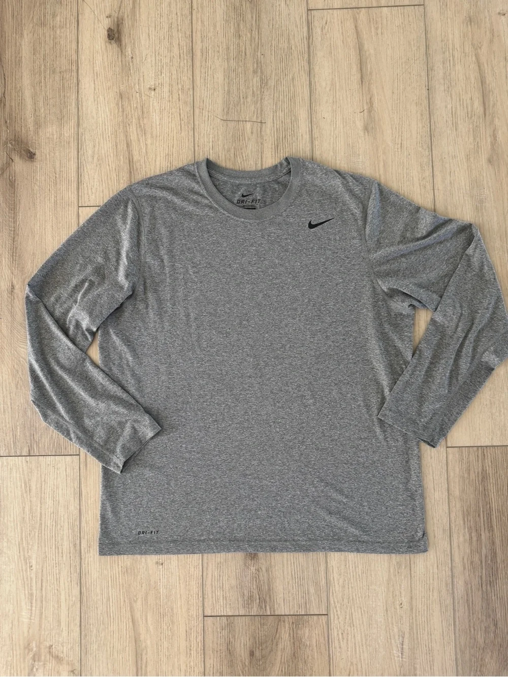 Nike Long Sleeve Dri-FIT Crew Shirt - Heather Gray with Black Swoosh