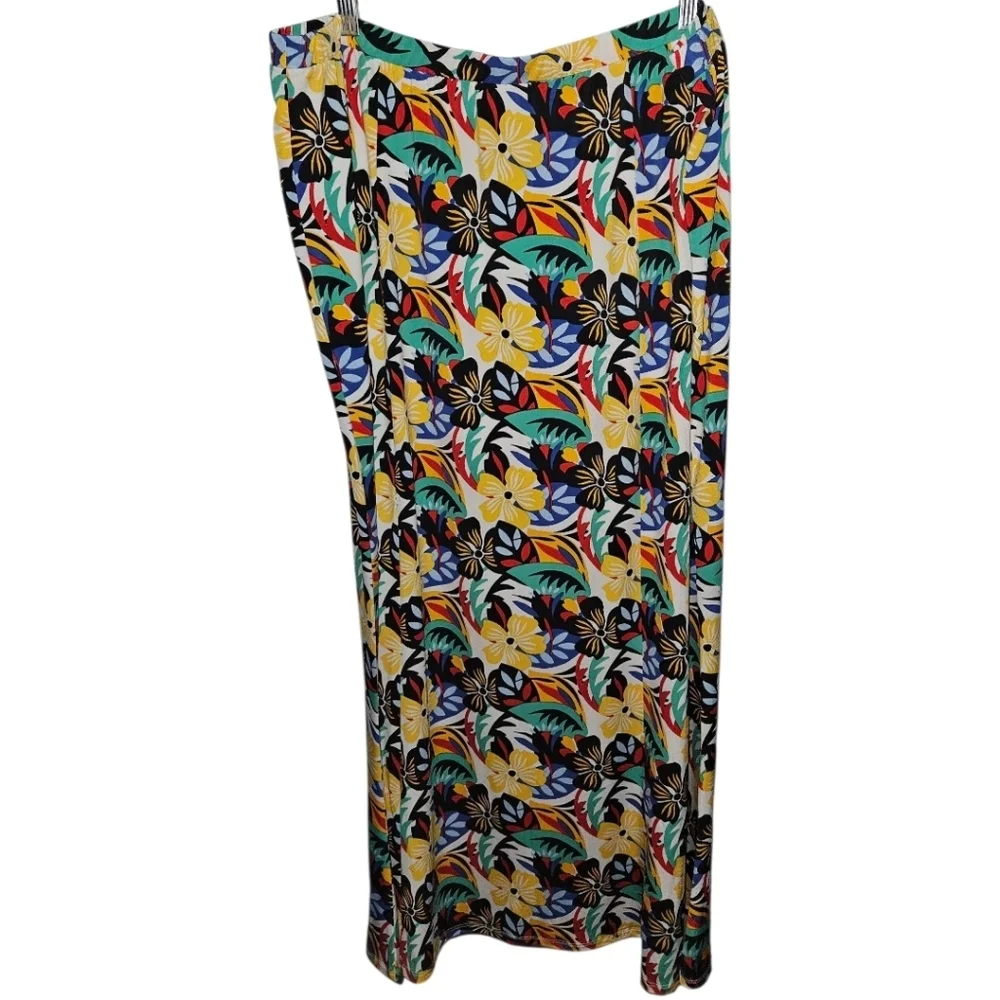 Jessica London Tropical Floral Printed Elastic Waist Maxi Skirt