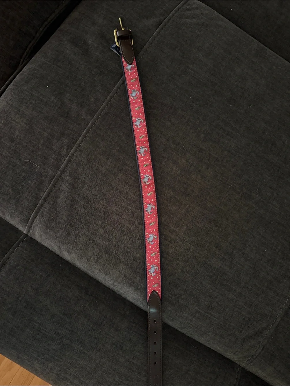 Vineyard Vines Red Patterned Belt with Leather Trim