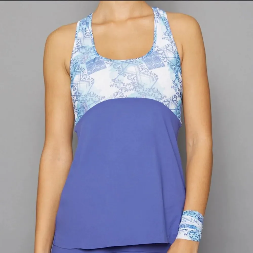 Denise Cronwall Activewear Scotia Print Racerback Tank Top In Blue Size XL