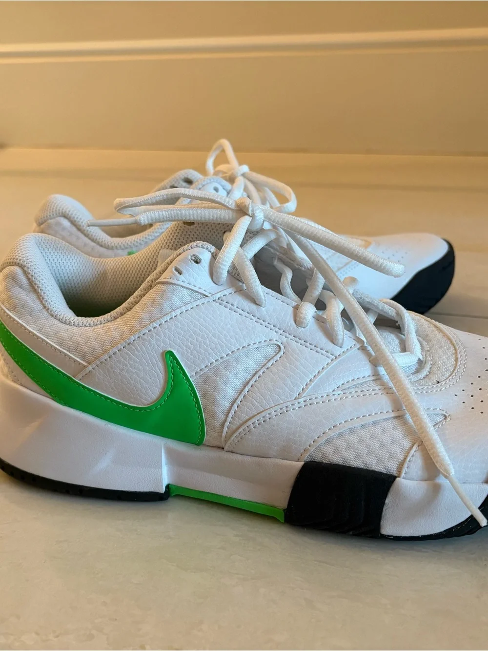 Nike White Sneakers with Bright Green Swoosh