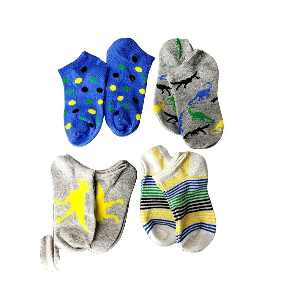 Boy‎ Novelty Dinosaur Striped Polka Dot Blue Gray Socks