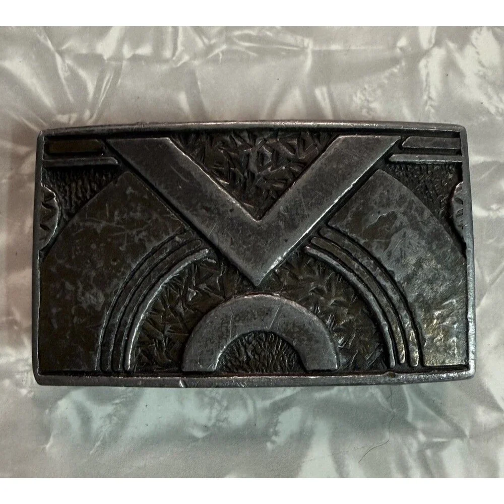 1975 Vintage Art Deco Geometric Brass/Alloy Belt Buckle C.D.C Made In USA