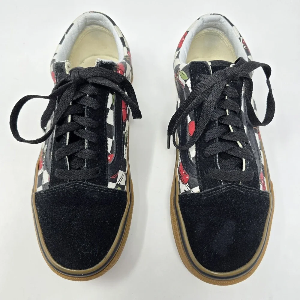 Vans Old Skool Platform Cherry Checkerboard Gum Sole Sneakers Womens 5.5 Black