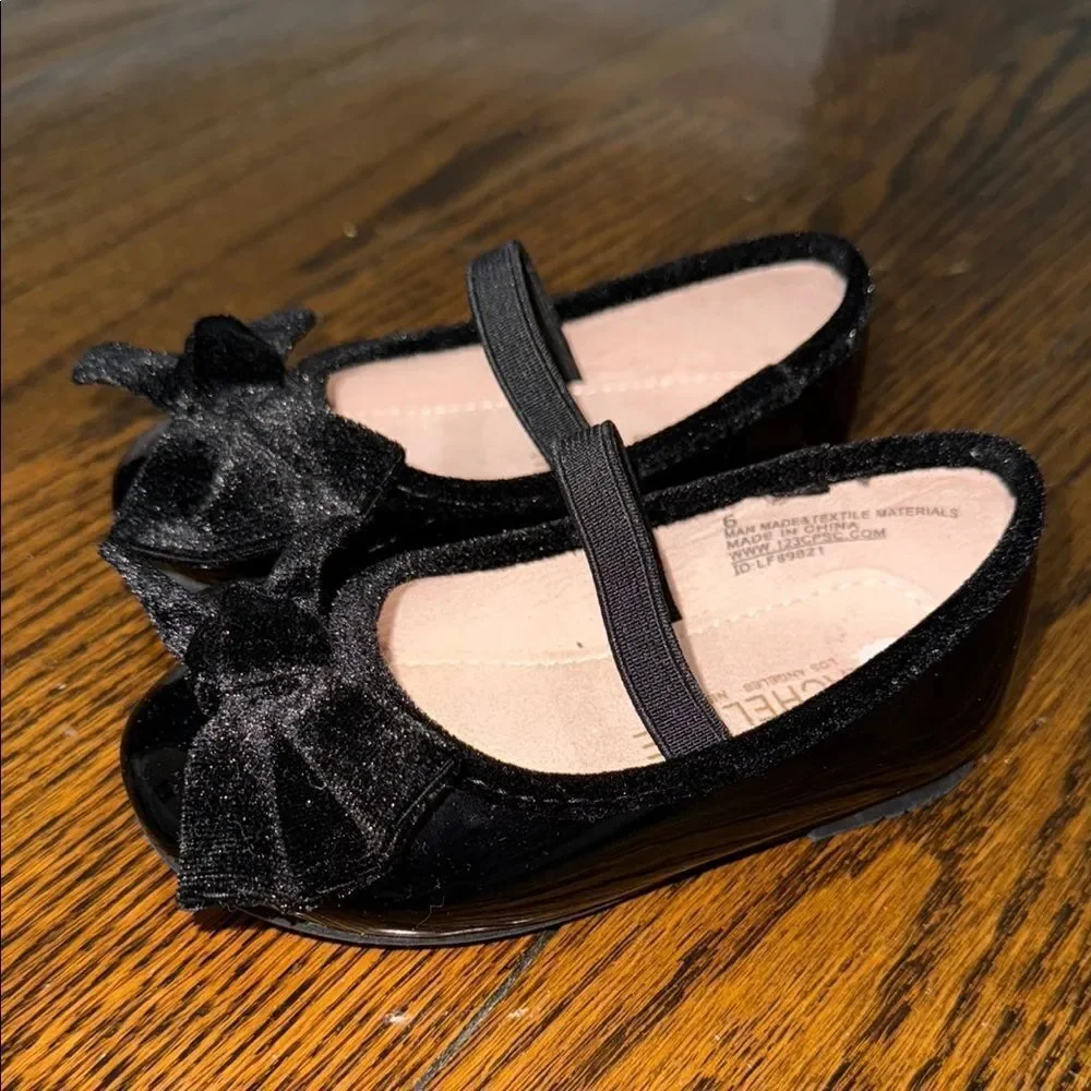 Rachel Zoe Black Velvet Kids Shoes with Bow 6