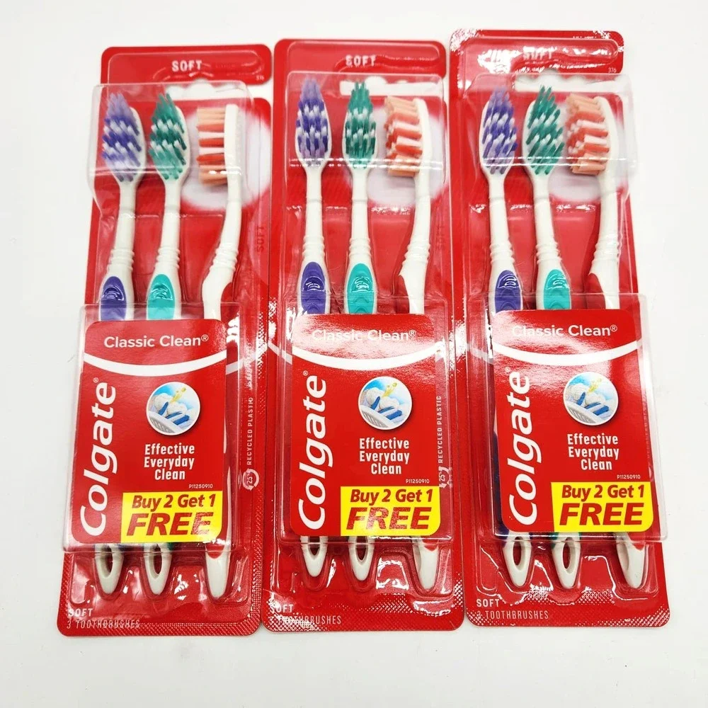 Colgate‎ Classic Clean Toothbrush Soft 3 Packs of 3 Total 9 Brushes New Sealed