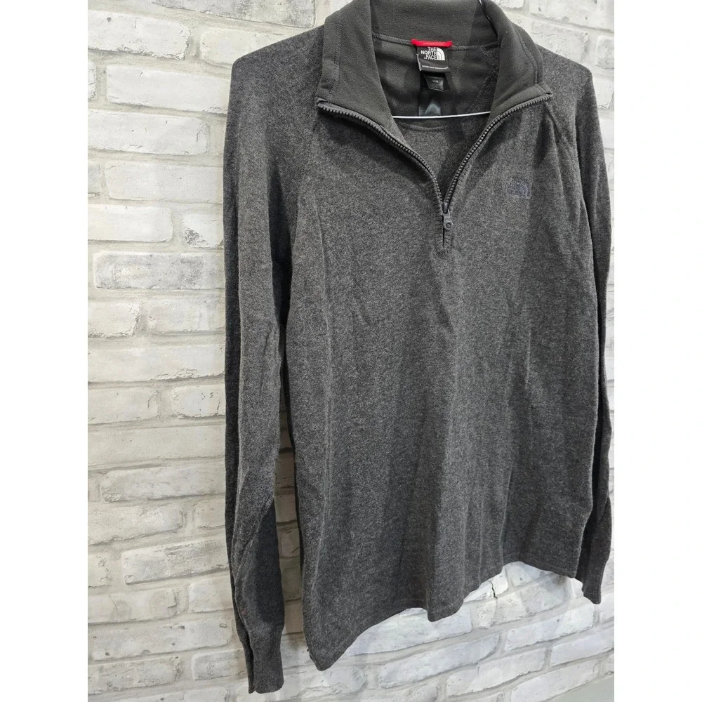 The North Face TNF 1/4 Zip Jacket Fleece Pullover Sweater LS Size M Gray Mens‎