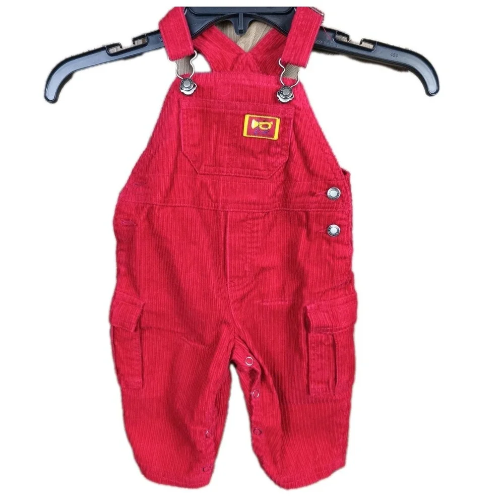 Vintage Gymboree Infant Red‎ Corduroy Overalls 6-12 Months Cargo Snap Crotch