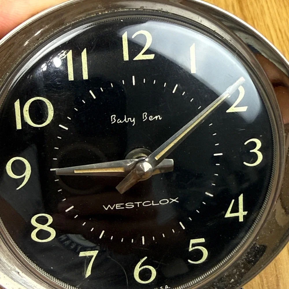 Vintage Westclox Baby Ben Alarm Clock Black Dial Silver‎ Case Made in USA 201895