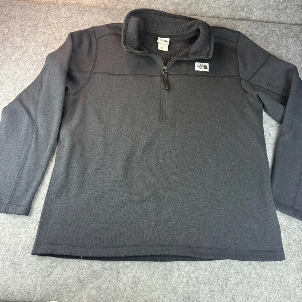North Face Sweater Mens XL Black 1/4 Zip Pullover Fleece Shacket‎ Block Logo