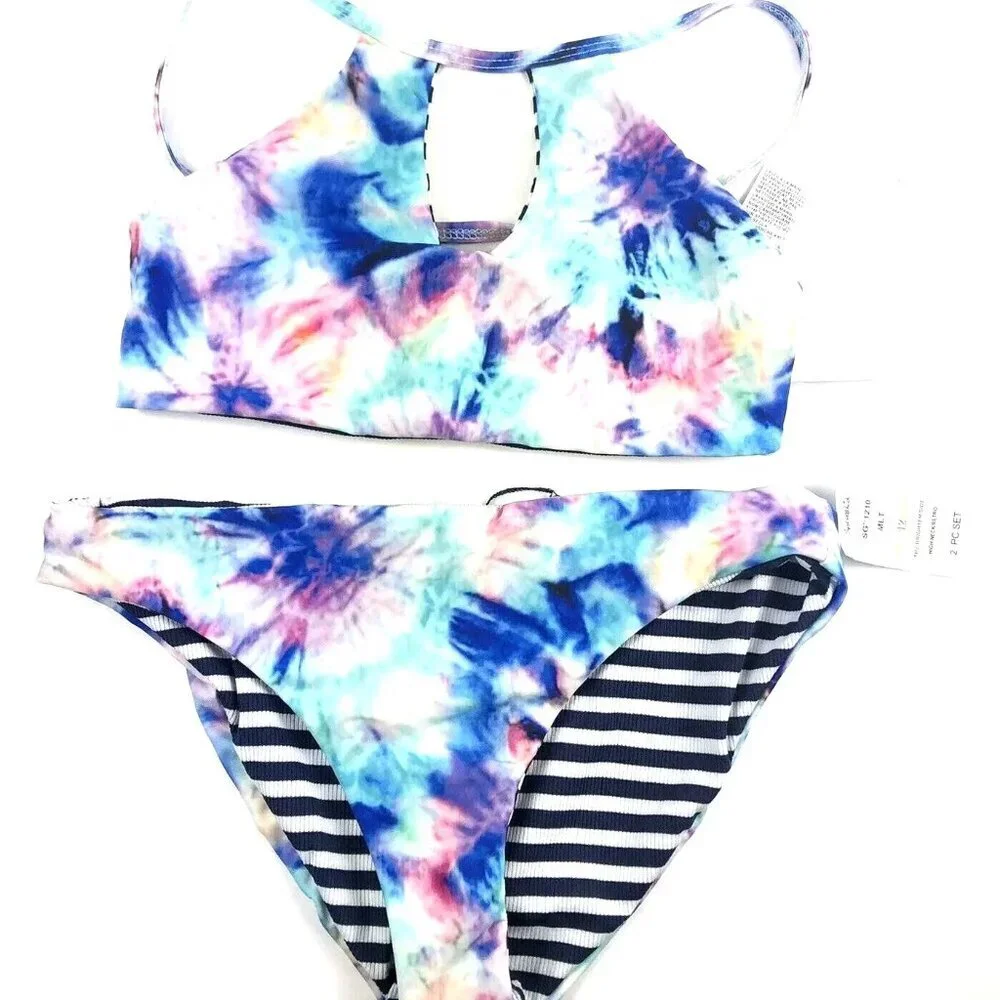 Splendid Girl’s Brighter High Neck Bikini Set, Size 12, Reversible