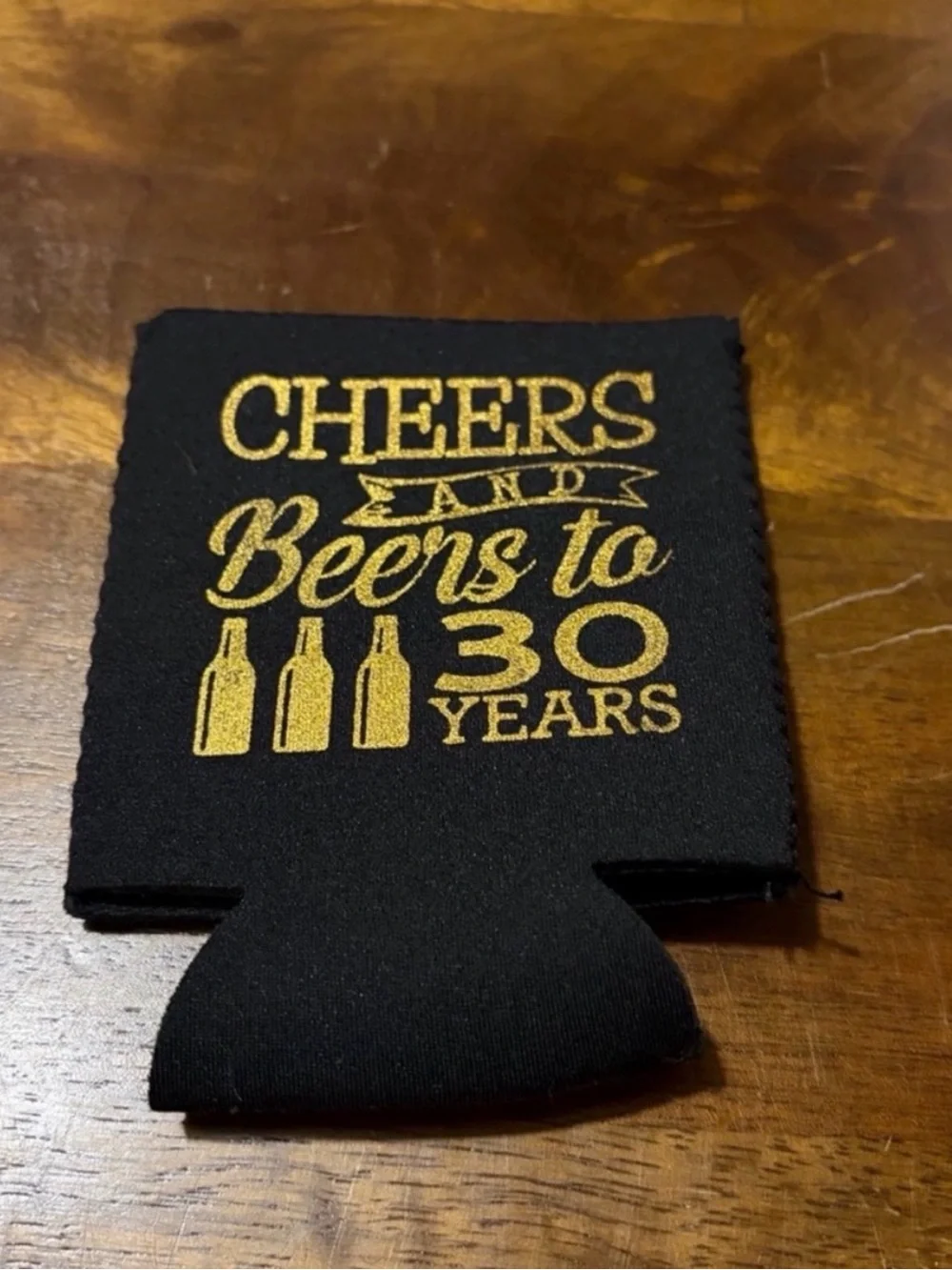 Cheers and Beers to 30 Years Black and Gold Can Cooler