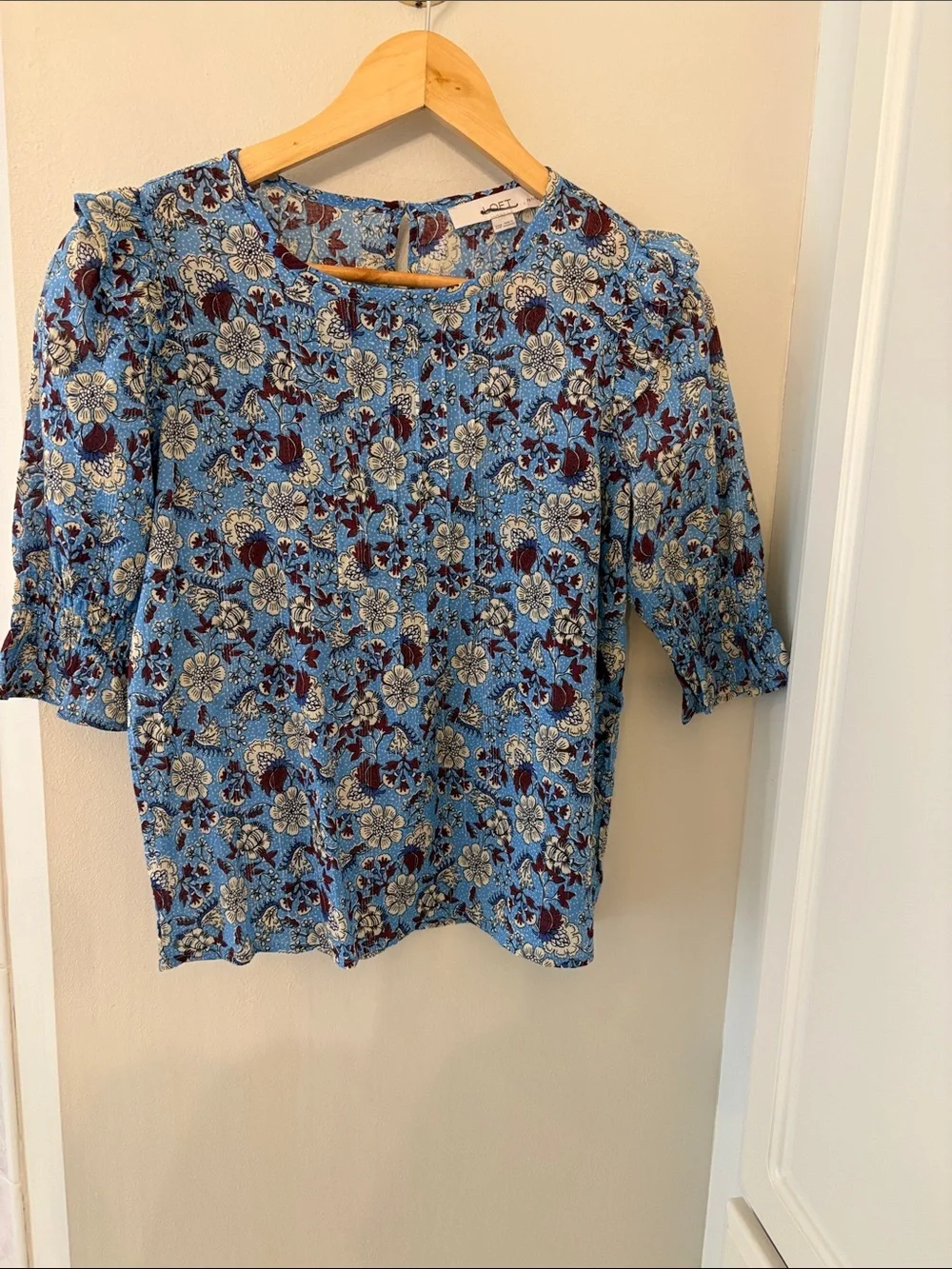 LOFT Blue Floral Puff-Sleeve Women's Top XXSP