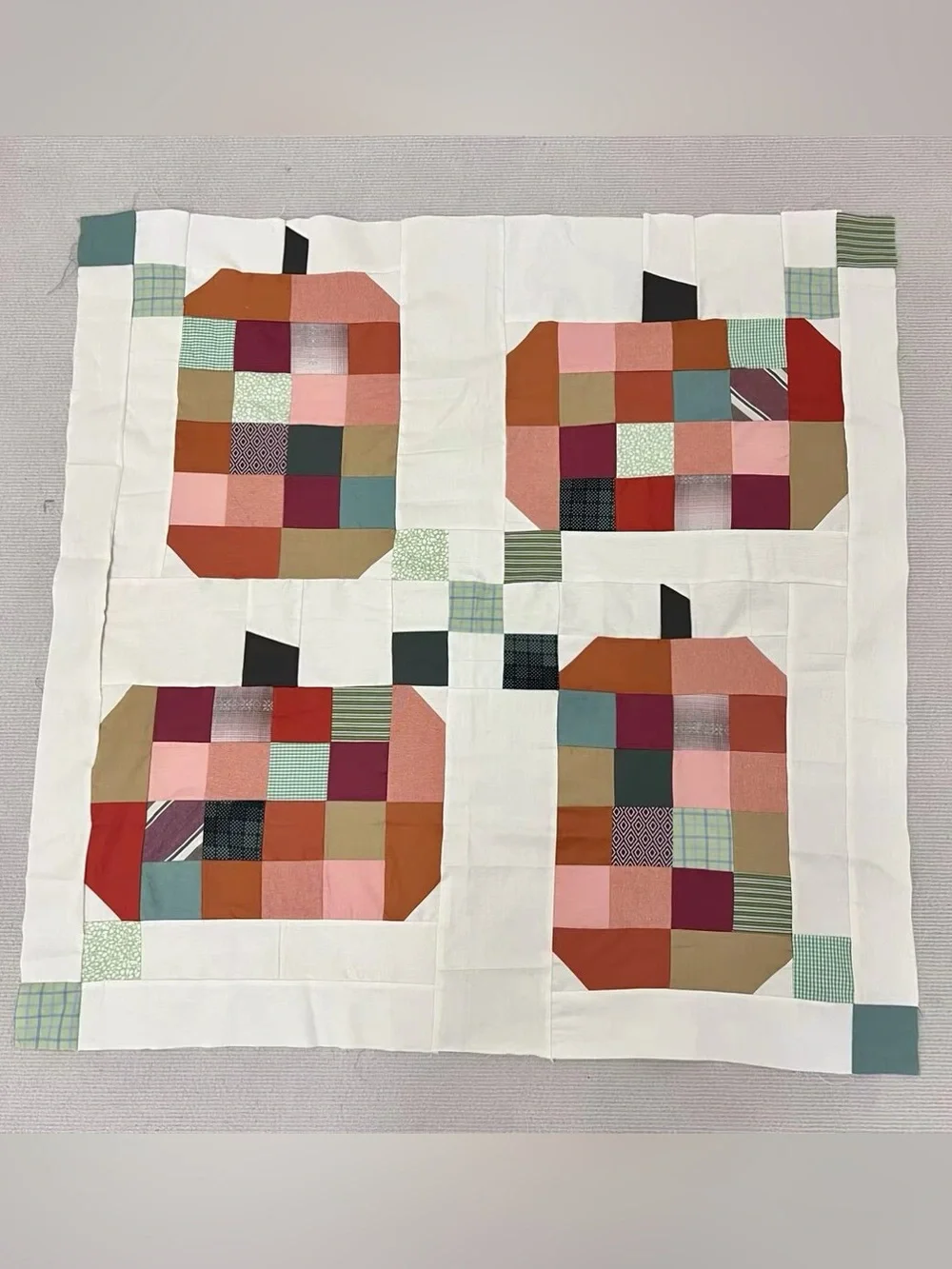 Handmade Spiced Pumpkin Baby Quilt Top 47x47