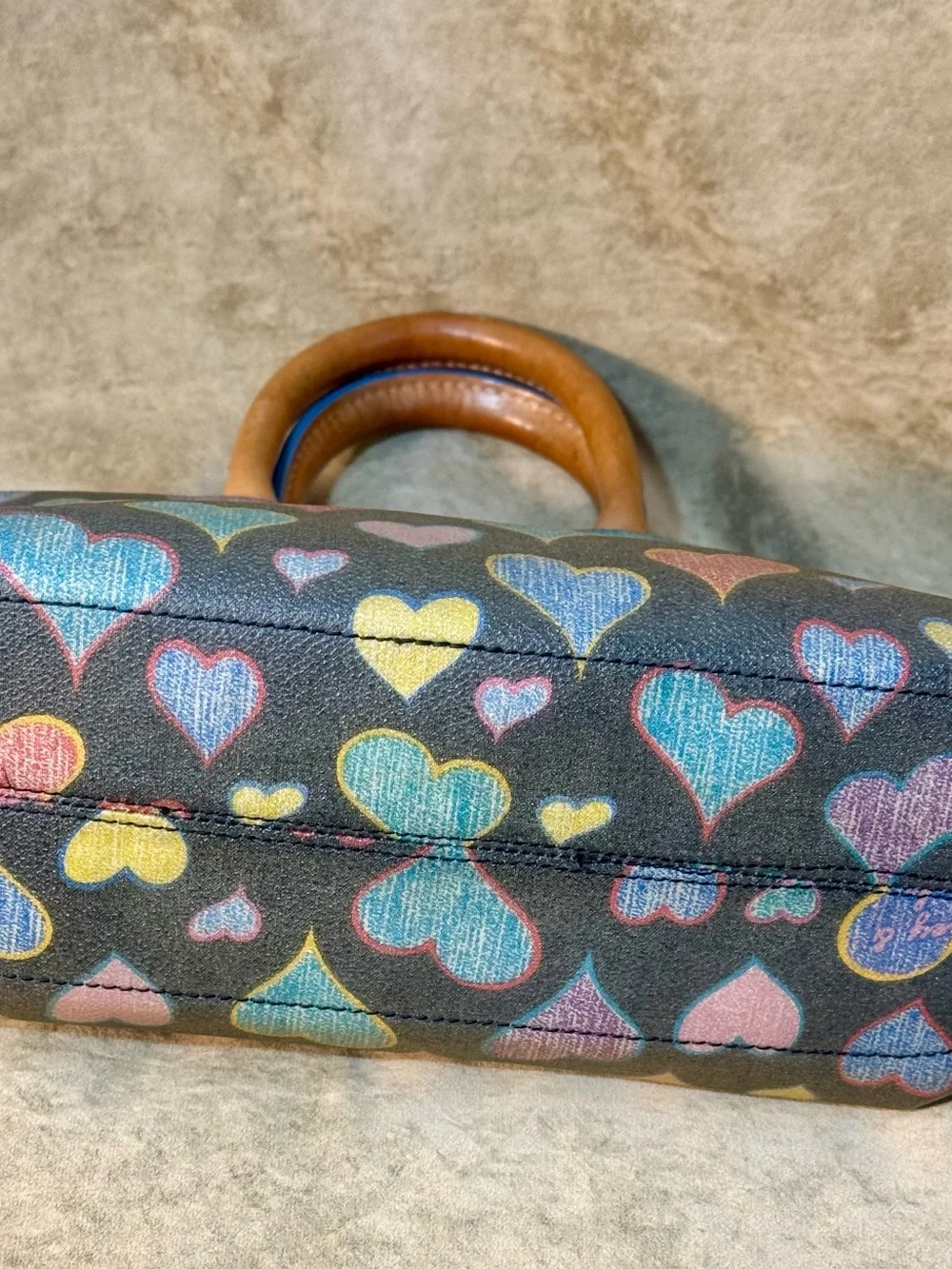 Dooney & Bourke Multicolor Heart Print Small/Mini Satchel with Leather Trim