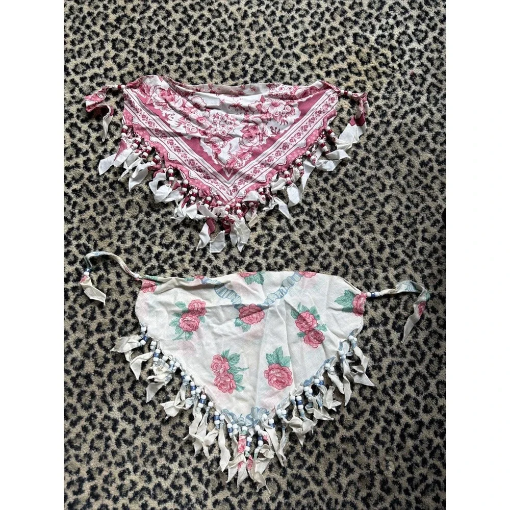 Vtg Beaded Bandana Necklace Scarf Lot 2 Breast‎ Plate Collar Girly Sweet Flowers