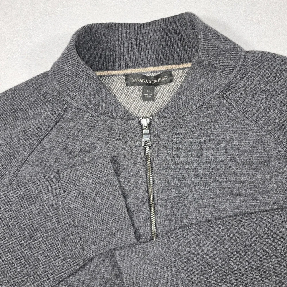 Banana Republic Bomber Sweater Mens‎ Large Gray Double Full Zip Pockets