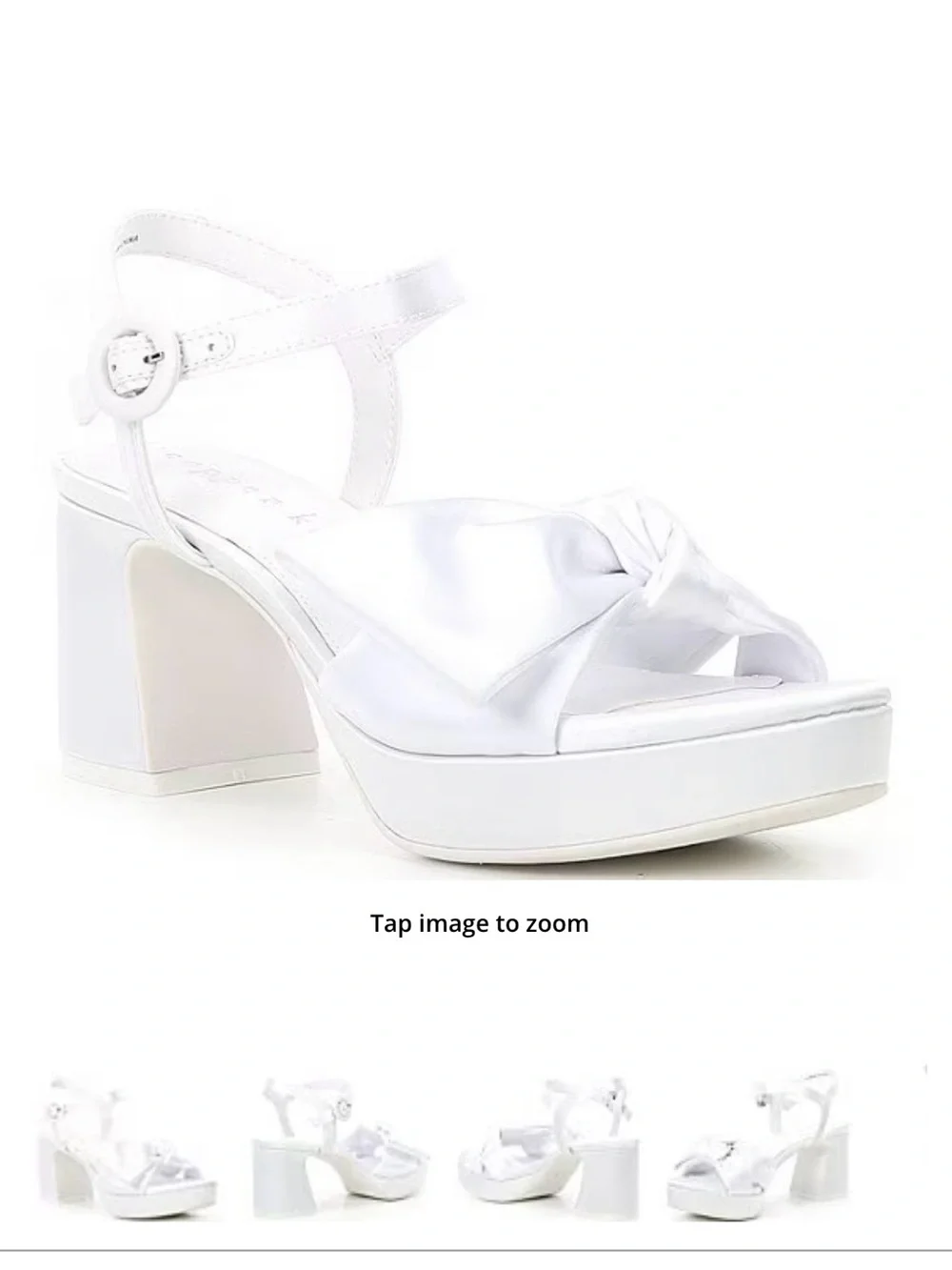 Copper Key White Knotted Platform Block Heel Sandals with Ankle Strap