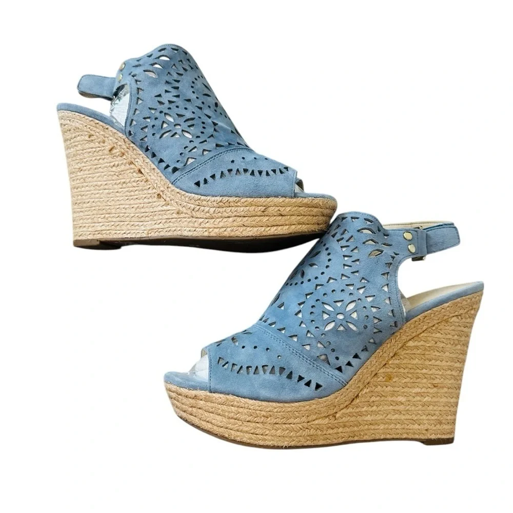 Marc Fisher Blue Wedge Peep-Toe Shoes Size 10
