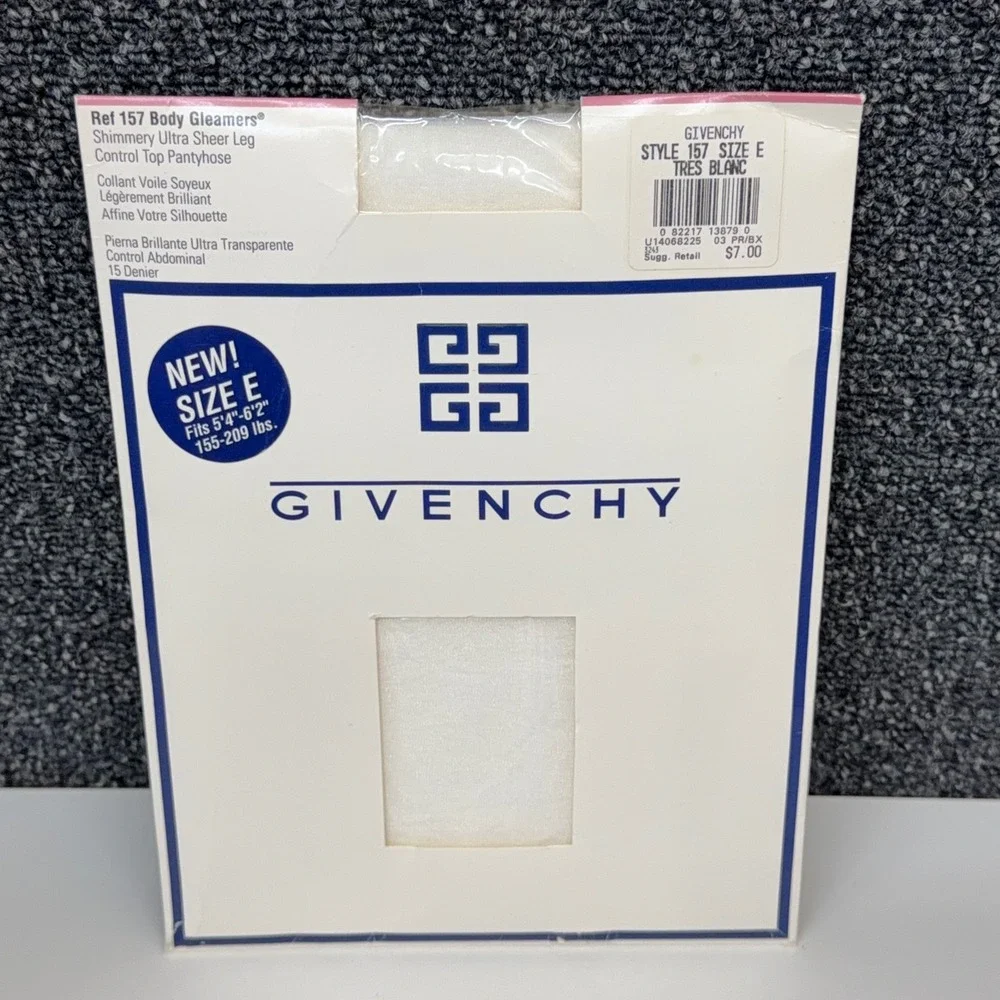 Vtg Givenchy Body Gleamers‎ 157 Size E Shimmery Ultra Sheer Pantyhose Tres Blanc