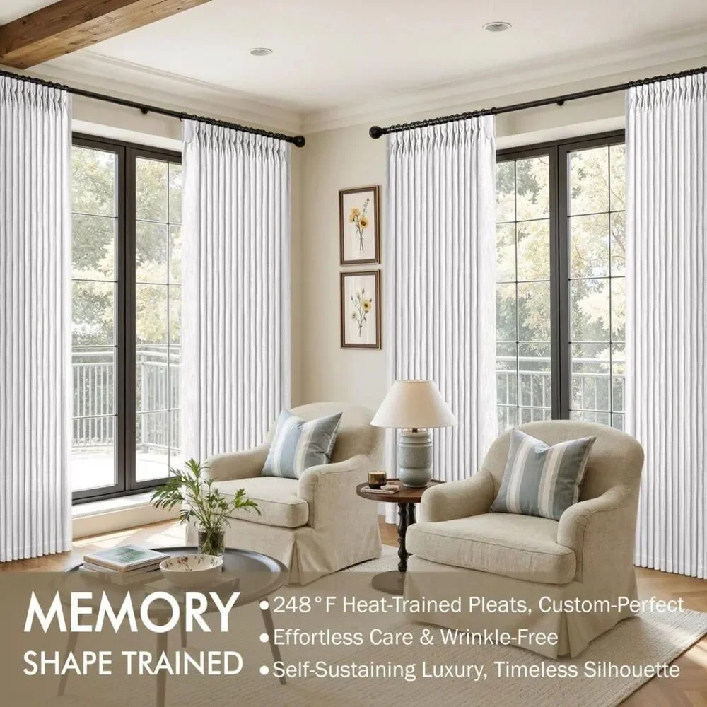 Brand New Miulee White Thick Linen Pinch-Pleated Curtains – Set of 2