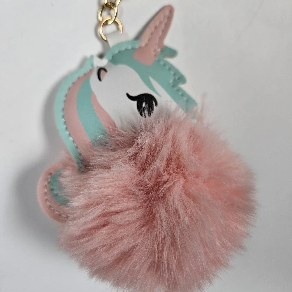Unicorn Keychain Bag Charm Girls‎ Pink Purple Glitter Pom Pom 2 Pack Bundle NEW