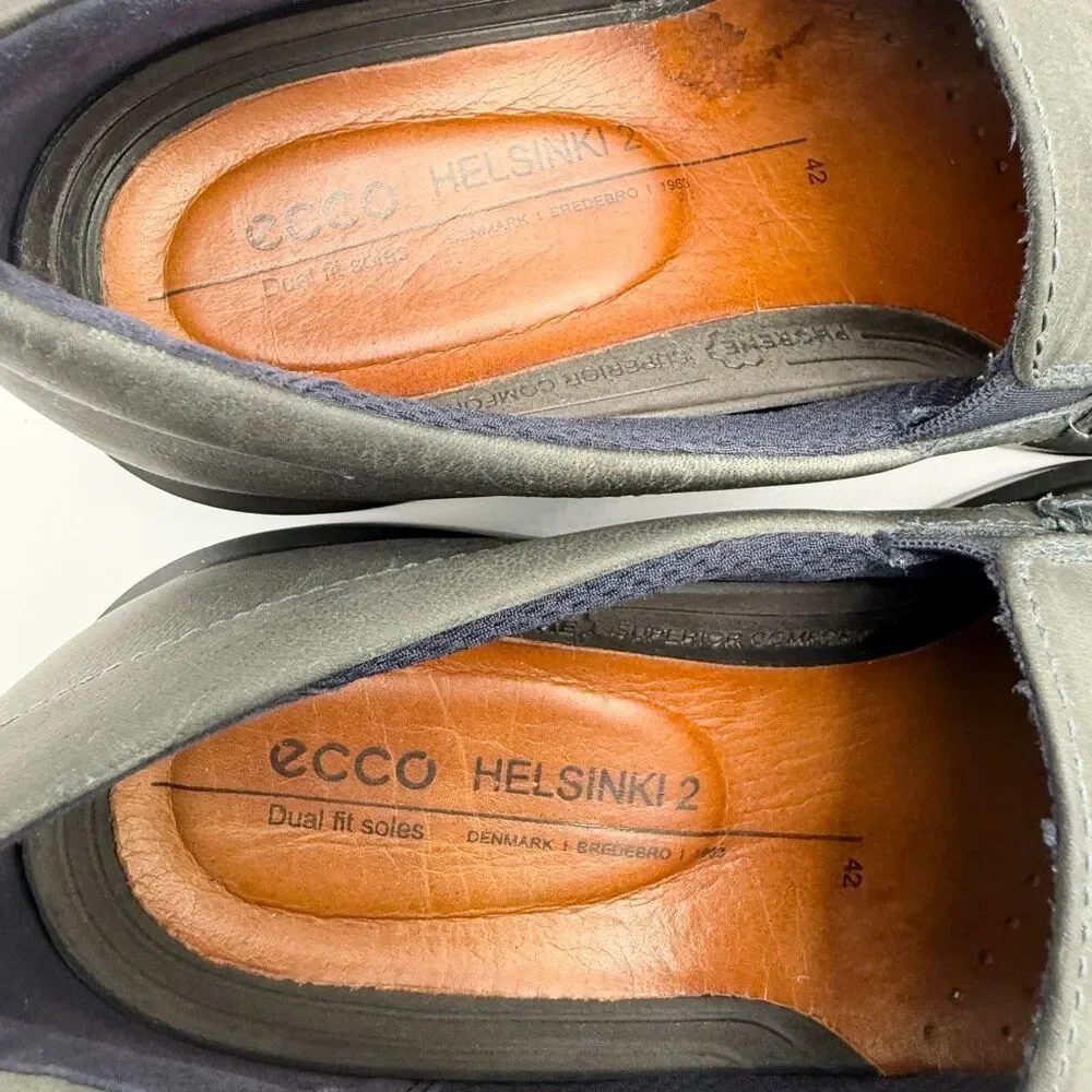 Ecco Helsinki II Matte Gray Leather Slip On Loafers - EU 42 / US Men 8-8.5