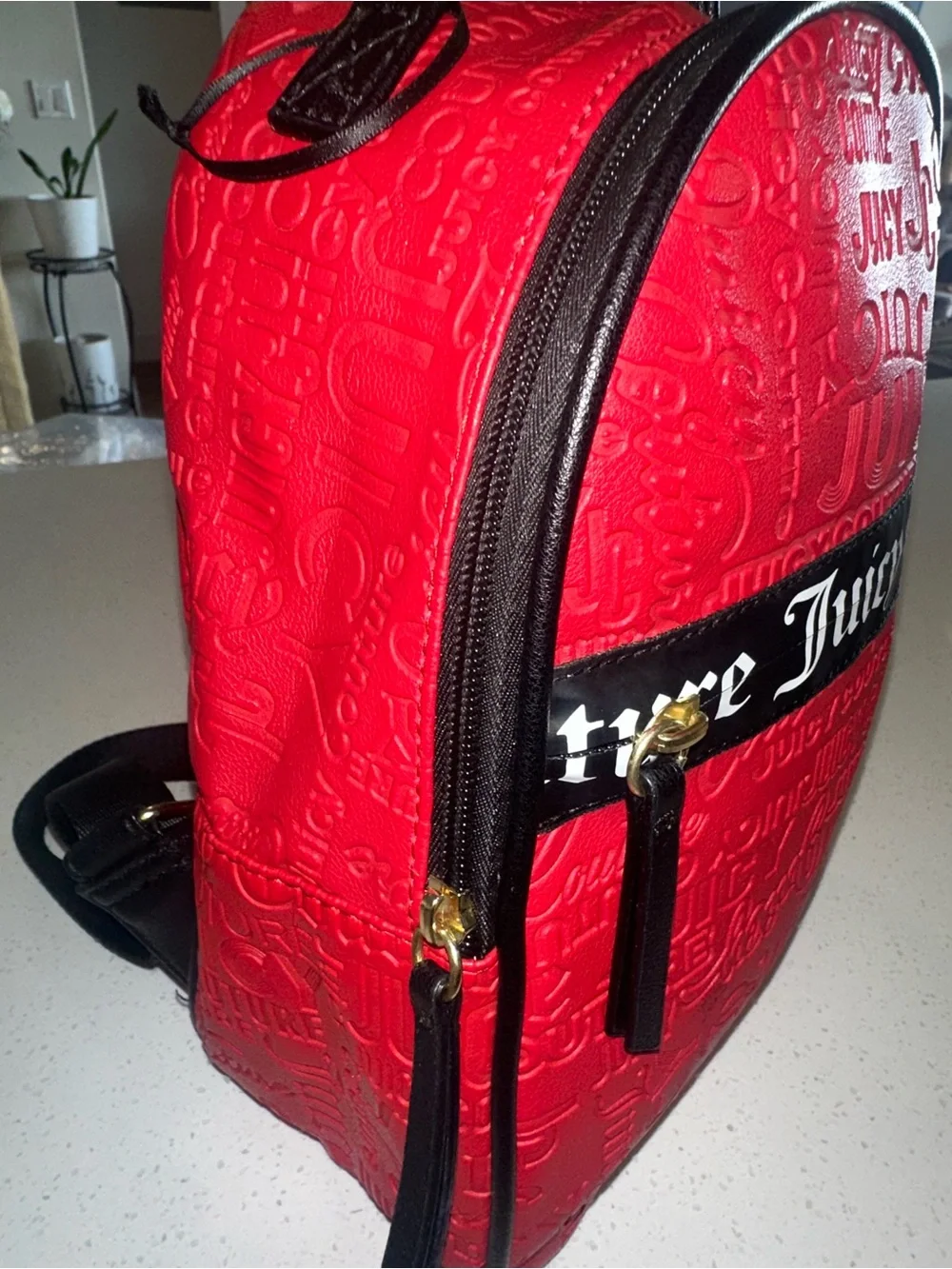 Juicy Couture Red Embossedi Mini Backpack with Black Trim, New without Tags!