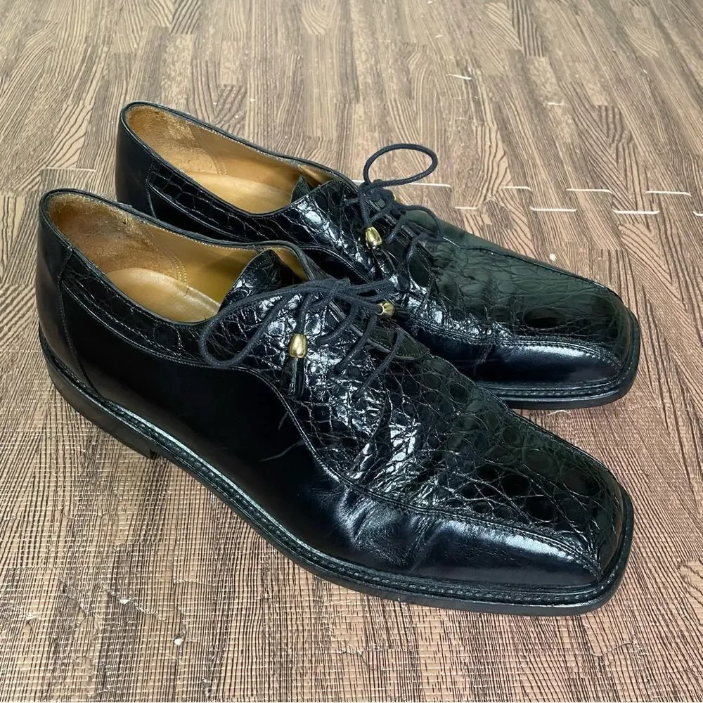 Mezlan Genuine Black Crocodile‎ Oxfords Men’s Size 10.5M