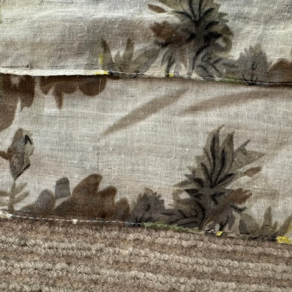 Vintage Floral Print Gauze Scarf Brown Green Yellow Earth Tones Rectangular