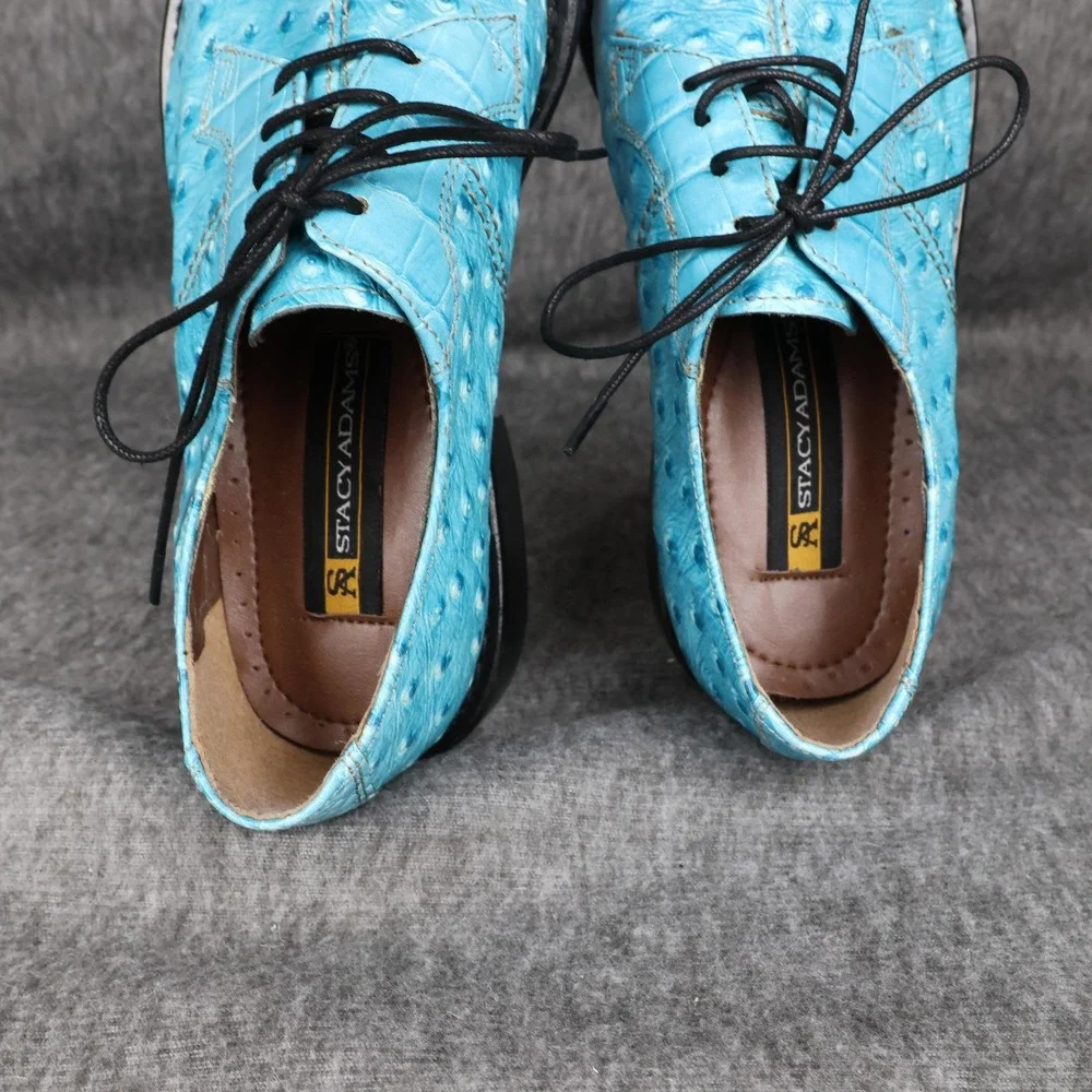 Stacy Adams Shoes Mens Size 7 Blue Ostrich Print Leather Derby Dress 26228