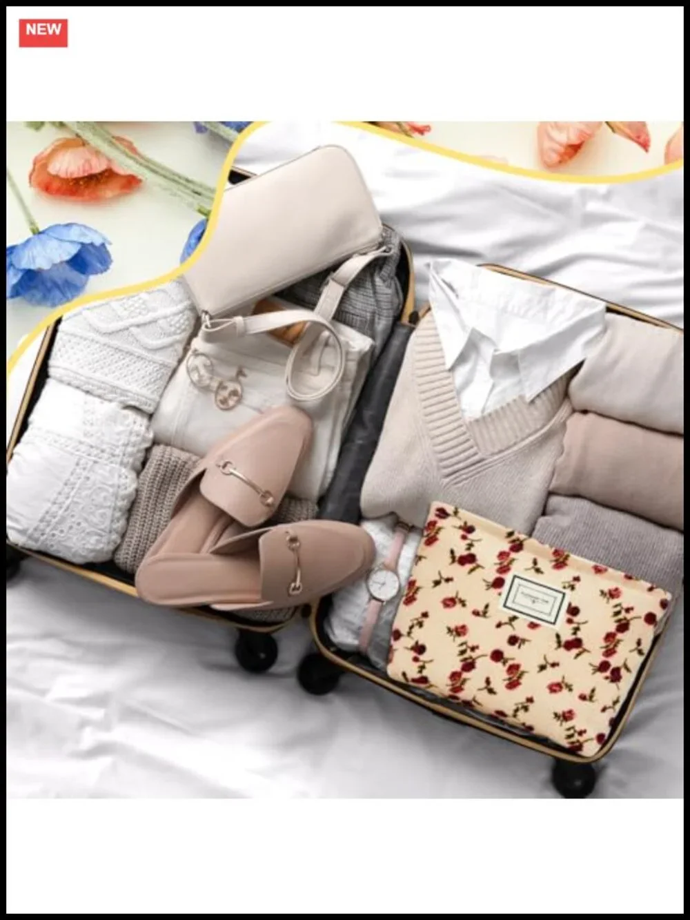 4 Pack Corduroy Floral Makeup Bags Large Capacity Travel Toiletry Cosmetic
