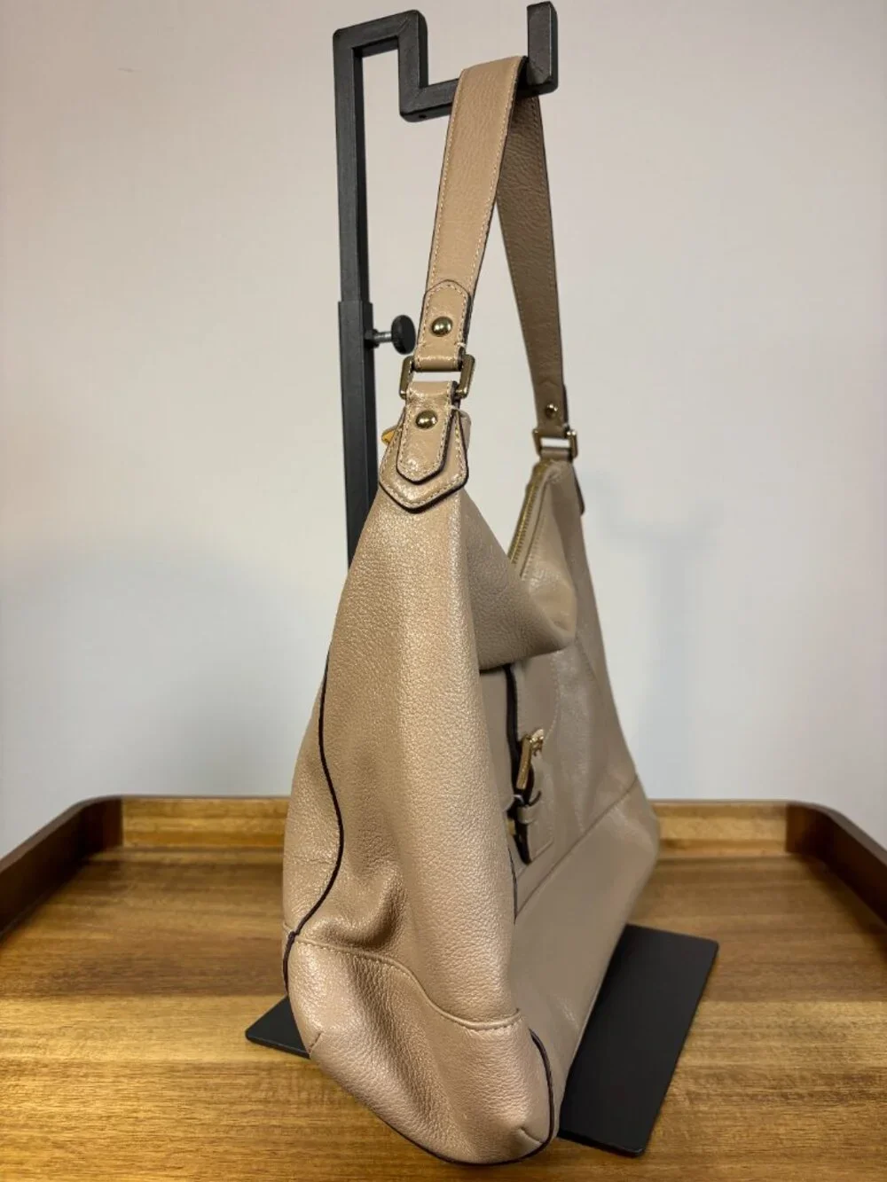 Coach Charlie Taupe Gray Pebbled Leather Hobo Shoulder Bag