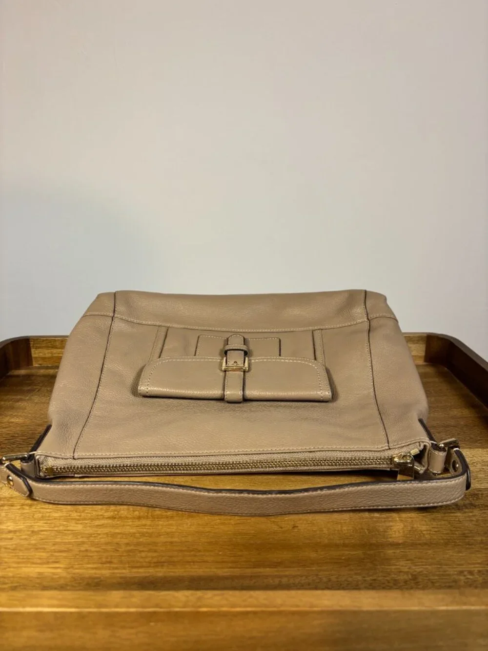 Coach Charlie Taupe Gray Pebbled Leather Hobo Shoulder Bag